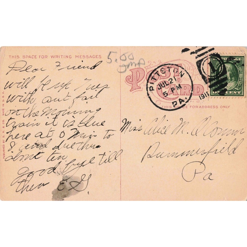 Grand Stairway New Court House Wilkes Barre PA Vintage Postcard 1911 Postmark - Picture 2 of 2